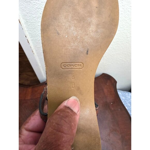 Coach Women's Signature Print Thong Sandals Brown/Gold Leather Size 8B - Picture 8 of 10